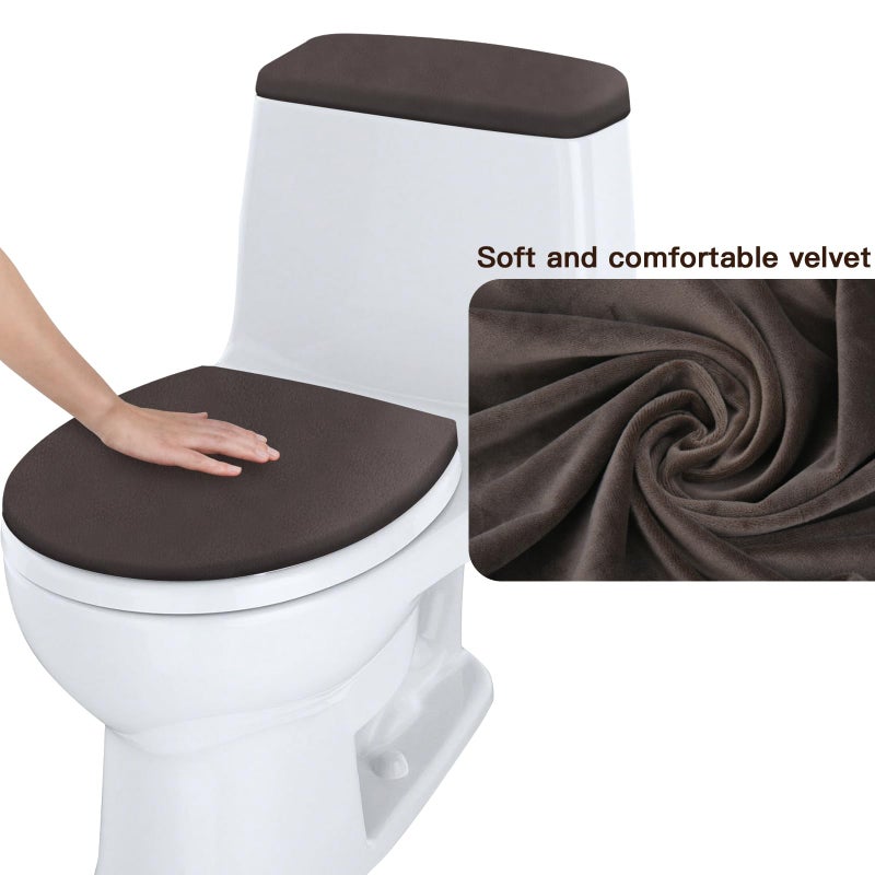 Homakover Toilet Lid Cover and Toilet Tank Lid Cover Replacement Toilet Cover with Elastic Bottom for Bathroom Decor Accessories (Brown) - Image 4